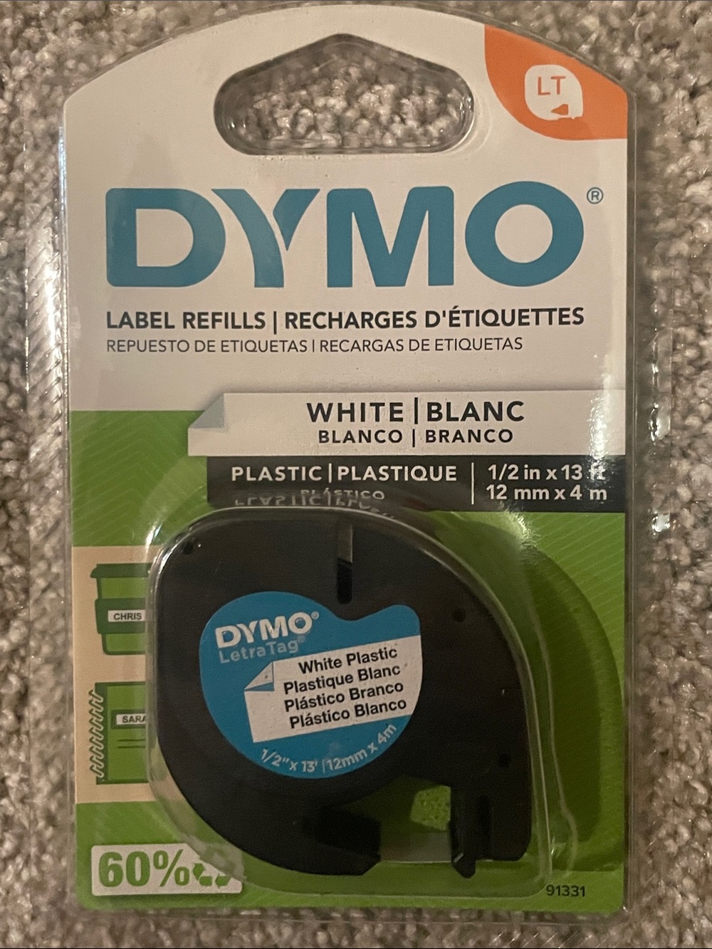 Dymo White and Black Label Tape Refill